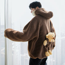 Load image into Gallery viewer, Sicilian men&#39;s winter new lamb wool hooded sweater back design sense rabbit doll loose top men

