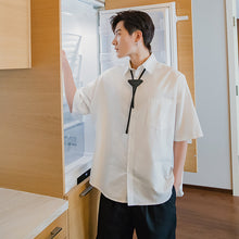 Load image into Gallery viewer, Sicilian men&#39;s college style tie shirt male Korean style trend five-point sleeve loose boys short-sleeved shirt
