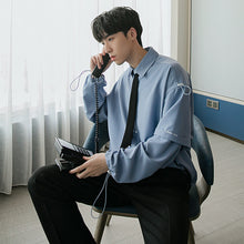 Load image into Gallery viewer, Sicilian men&#39;s spring new style college style tie shirt male fake two-piece stitching letter embroidery Korean handsome
