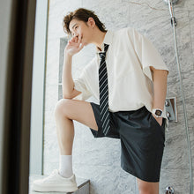 Load image into Gallery viewer, 【Limited Time Special】College style short-sleeved tie shirt male Korean style trend loose half-sleeved men&#39;s white shirt

