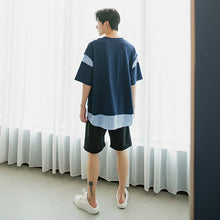 Load image into Gallery viewer, Sicilian men&#39;s clothing Hong Kong style short-sleeved men&#39;s tide brand trend five-point sleeve loose men&#39;s half-sleeved stitching fake two-piece t-shirt

