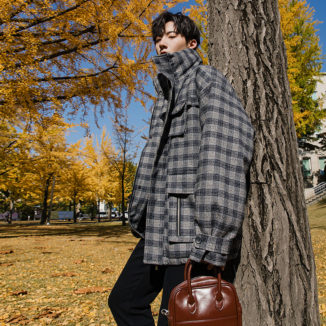 【Spot quick delivery】Fast delivery ~ plaid jacket men's Korean style trendy wild thick cotton jacket