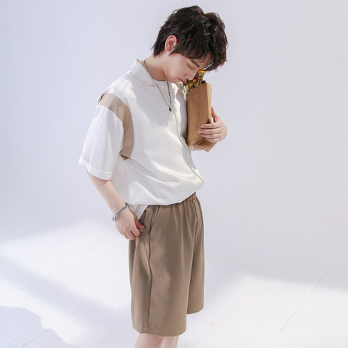 Sicilian men's color contrast short-sleeved shirt men's summer thin loose loose casual men's outer wear non-iron striped shirt
