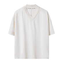 Load image into Gallery viewer, Sicilian men&#39;s summer thin knit stitching half-sleeved men&#39;s trend loose V-neck white ice silk short-sleeved t-shirt
