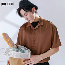 Load image into Gallery viewer, Sicilian men&#39;s 2021 new letter embroidery loose casual short-sleeved shirt men&#39;s summer solid color half-sleeved shirt
