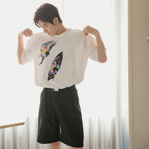 【Limited Time Special】Summer short-sleeved men's tide brand trend loose men's half-sleeved hole printed white t-shirt