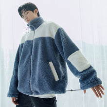 Load image into Gallery viewer, Sicilian men&#39;s color-blocking shirt with design sense wings on the back loose high-neck lamb wool coat men
