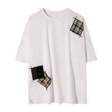 Load image into Gallery viewer, Sicilian men&#39;s Harajuku style short-sleeved men&#39;s tide brand trend loose men&#39;s five-point sleeve lattice stitching white t-shirt
