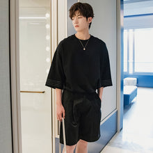 Load image into Gallery viewer, Sicilian men&#39;s summer Korean short-sleeved men&#39;s tide brand trend men&#39;s loose open-line white three-quarter sleeve t-shirt
