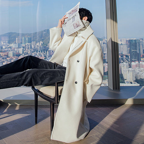 Sicilian men's winter Korean style trendy handsome jacket embroidery double-breasted long suit collar woolen coat