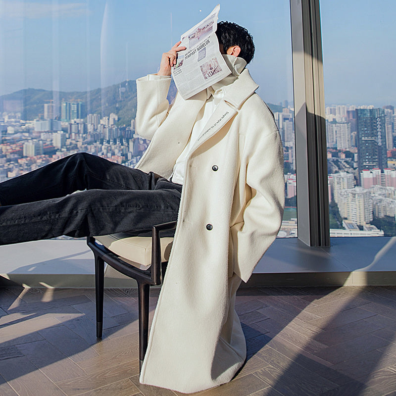 Sicilian men's winter Korean style trendy handsome jacket embroidery double-breasted long suit collar woolen coat