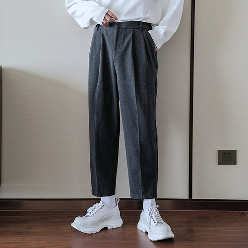 Sicilian men's autumn and winter woolen trousers, straight-leg casual pants, men's trend, all-match Harajuku style men's ninth pants