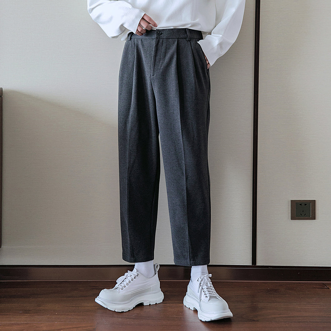 Sicilian men's autumn and winter woolen trousers, straight-leg casual pants, men's trend, all-match Harajuku style men's ninth pants