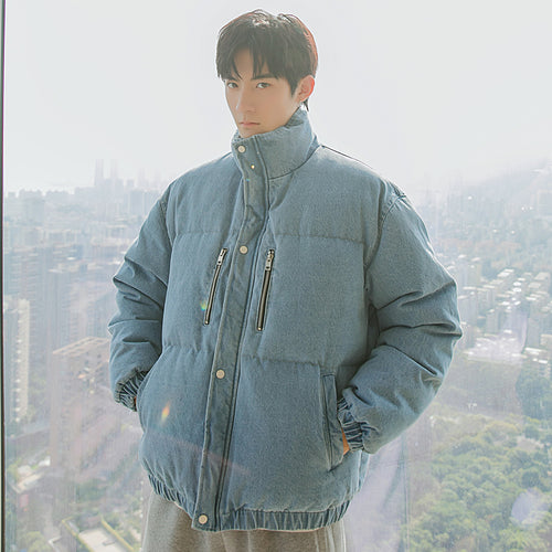 Sicilian men's autumn and winter cotton-padded jacket stand-up collar thickened warmth loose trend bread clothes handsome blue jacket men