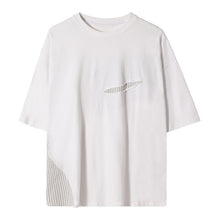 Load image into Gallery viewer, Half-sleeved men&#39;s trend loose five-point sleeves boys striped stitching holes white short-sleeved t-shirt
