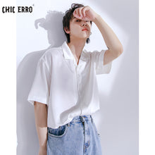 Load image into Gallery viewer, Sicilian men&#39;s 2021 new letter embroidery loose casual short-sleeved shirt men&#39;s summer solid color half-sleeved shirt
