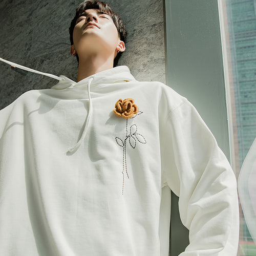 Sicilian men's autumn casual design sense men's shirt loose white embroidery hooded sweater men's trend