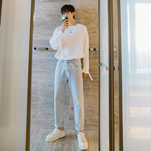 Load image into Gallery viewer, Sicilian men&#39;s autumn light-colored pants male Korean version of the trend of all-match trousers loose straight light blue jeans

