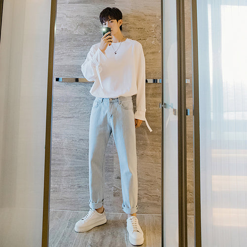 Sicilian men's autumn light-colored pants male Korean version of the trend of all-match trousers loose straight light blue jeans