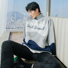 Load image into Gallery viewer, Sicilian men&#39;s winter new high-neck sweater men&#39;s contrast color letter jacquard Korean loose thick sweater
