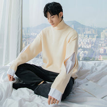 Load image into Gallery viewer, Sicilian men&#39;s winter new fake two-piece turtleneck sweater design sense of hole loose and handsome men&#39;s sweater
