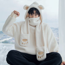 Load image into Gallery viewer, Sicilian men&#39;s winter lazy style cute bear ear tops men with cute scarf detachable hooded sweater
