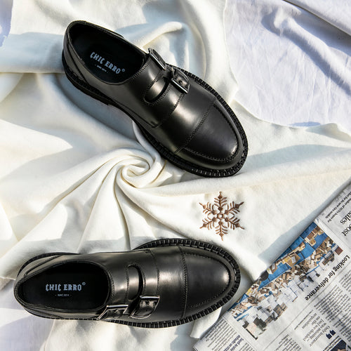 Sicilian men's customized Korean version of the trend of men's first layer cowhide leather shoes platform shoes men's thick-soled leather shoes