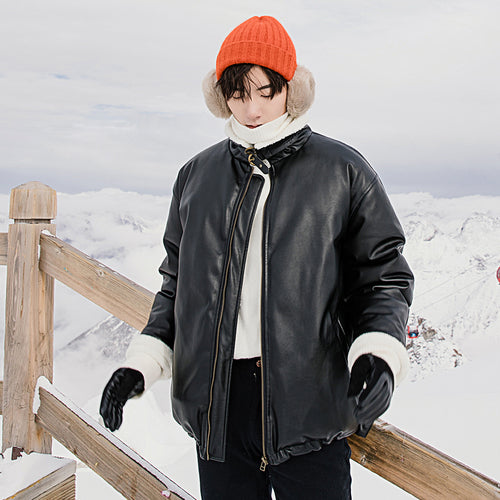 Sicilian men's clothing fast delivery ~ lamb wool loose thick leather jacket male Korean version