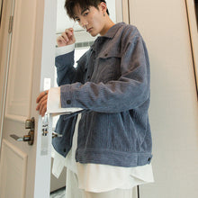 Load image into Gallery viewer, Sicilian men&#39;s stitching fake two-piece corduroy jacket male Korean version of the trend loose men&#39;s lapel spring and autumn jacket

