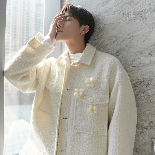Sicilian men's autumn jacket male handsome ins trend wild loose casual flower decoration lapel jacket