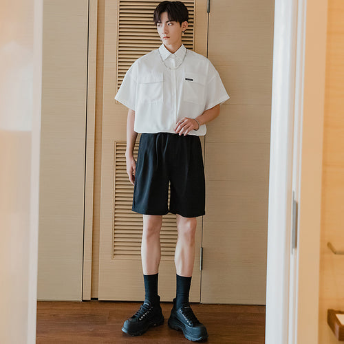 Sicilian men's summer thin casual five-point pants male Korean version of the trend of men's loose straight black shorts