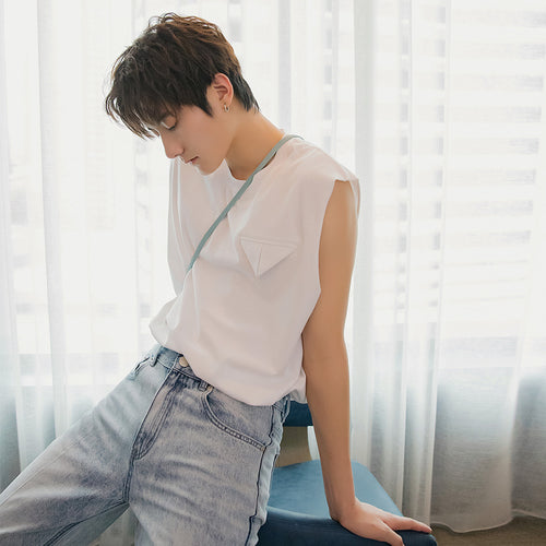 Sicilian men's Korean men's white sleeveless sleeveless t-shirt loose summer outer wear vest men trend