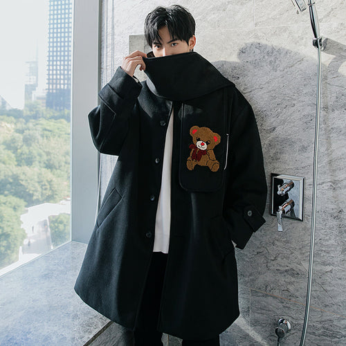 Sicilian men's winter new men's mid-length woolen coat bear scarf loose trend thick coat 4526811553171 4526811553170