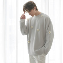 Load image into Gallery viewer, Sicilian men&#39;s fashion three-dimensional small flower embroidery pullover sweater long-sleeved loose sweater men&#39;s loose winter
