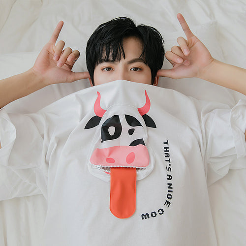 Sicilian men's new summer creative bull head print T-shirt men's short-sleeved trend loose casual shirt compassionate