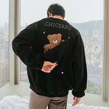 Load image into Gallery viewer, Sicilian men&#39;s pullover long-sleeved top design sense of back flocking letters cute bear loose round neck sweater
