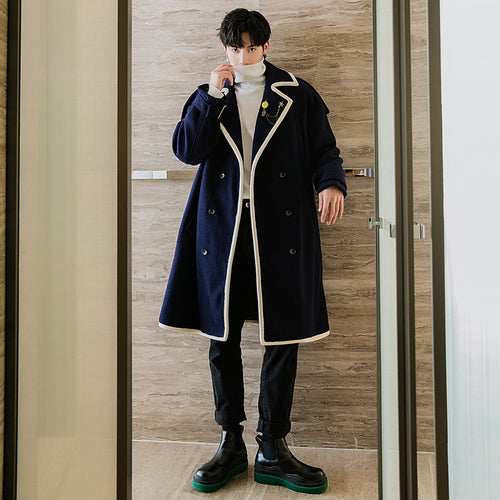 Sicilian men's winter new woolen coat badge contrast stitching loose youth Japanese style jacket men