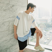 Load image into Gallery viewer, Sicilian men&#39;s clothing Hong Kong style short-sleeved men&#39;s tide brand trend five-point sleeve loose men&#39;s half-sleeved stitching fake two-piece t-shirt
