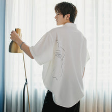 Load image into Gallery viewer, Sicilian men&#39;s ice silk short-sleeved white shirt male Korean style trendy handsome loose men&#39;s printed white shirt
