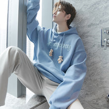 Load image into Gallery viewer, Sicilian men&#39;s wear spring 2020 lazy bear decoration flocking letter sweater men&#39;s hooded loose wild
