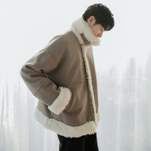 Load image into Gallery viewer, Sicilian men&#39;s lamb velvet thick woolen coat Korean style trendy warm men&#39;s stand-up collar jacket
