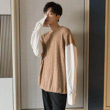 Load image into Gallery viewer, Sicilian men&#39;s Korean version of the trend of men&#39;s loose inner base shirt stitching fake two-piece sweater men autumn
