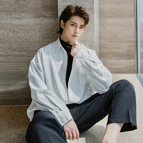 Sicilian men's autumn long-sleeved white shirt men's Korean style trendy handsome loose men's white shirt jacket