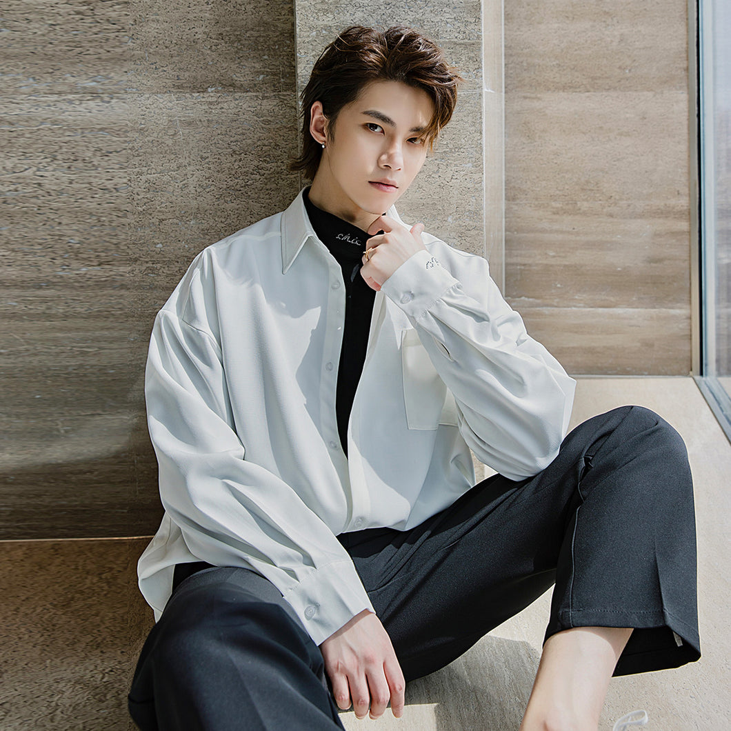 Sicilian men's autumn long-sleeved white shirt men's Korean style trendy handsome loose men's white shirt jacket