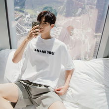 Load image into Gallery viewer, Sicilian men&#39;s clothing Hong Kong style short-sleeved men&#39;s tide brand trend loose men&#39;s five-point sleeve letter embroidery white t-shirt
