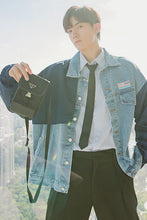 Load image into Gallery viewer, Sicilian men&#39;s autumn tide brand stitching washed denim jacket male Korean version of the trend loose men&#39;s blue jacket
