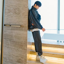 Load image into Gallery viewer, Sicilian men&#39;s spring stand-up collar jacket and leggings two-piece suit men&#39;s plaid casual sports suit men&#39;s trend
