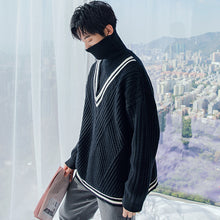 Load image into Gallery viewer, Sicilian men&#39;s winter new college style sweater fake two-piece high-neck contrast stitching casual pullover sweater
