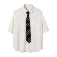 Load image into Gallery viewer, 【Limited Time Special】College style short-sleeved tie shirt male Korean style trend loose half-sleeved men&#39;s white shirt
