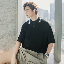 Load image into Gallery viewer, Sicilian men&#39;s summer thin knit college style short-sleeved men&#39;s trend loose white t-shirt men&#39;s polo shirt
